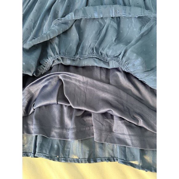 Lulus Blue Smocked Ruffle Long Sleeve Mini Dress XL Swiss Dot Sheer Sleeves - Picture 8 of 12